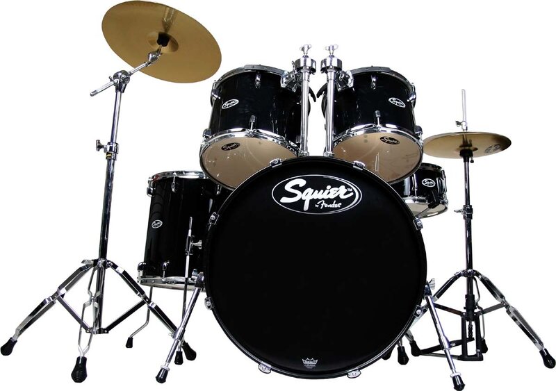 black drum set with cymbals