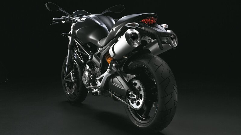 Black Ducati Motorcycle — Dramatic, Photograph, Exhaust Pipe, Rear Wheel