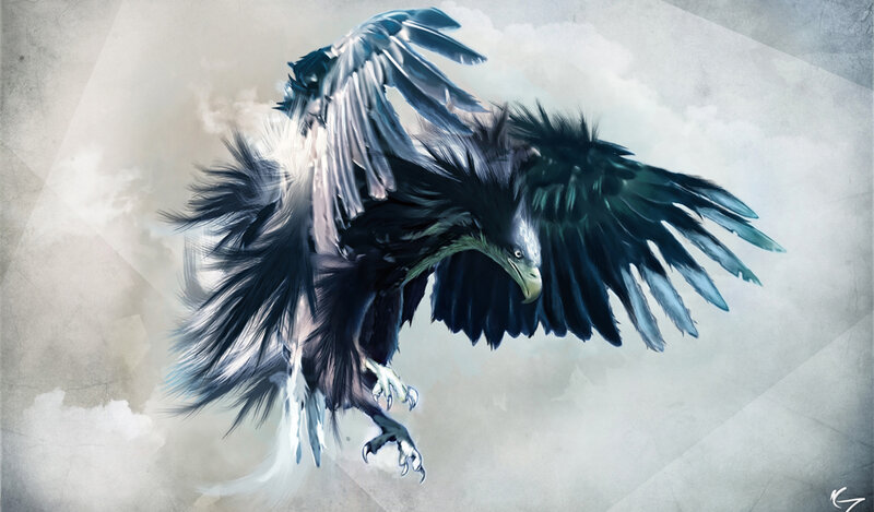 Black Eagle in Flight — Dramatic, Digital Art