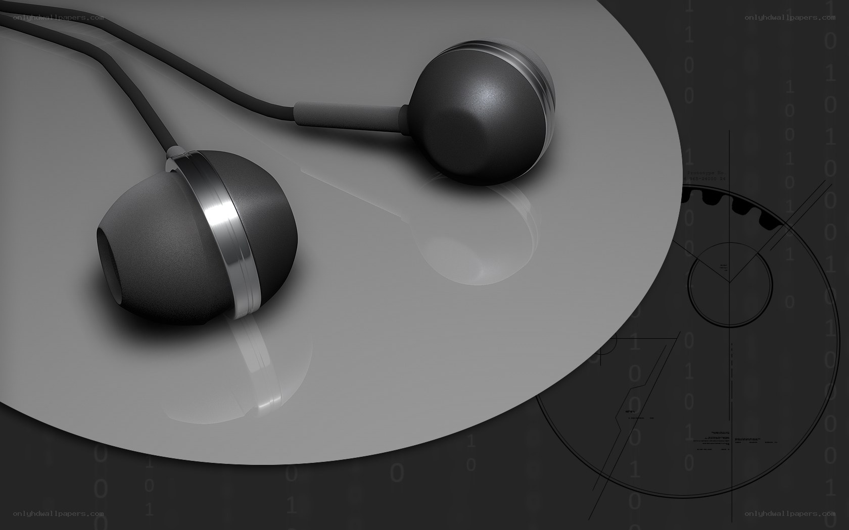 black earbuds on reflective surface