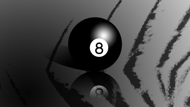Black eight ball on reflective surface