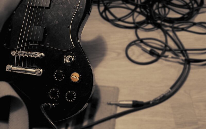 Black Electric Guitar — Calm, Photograph, Cables