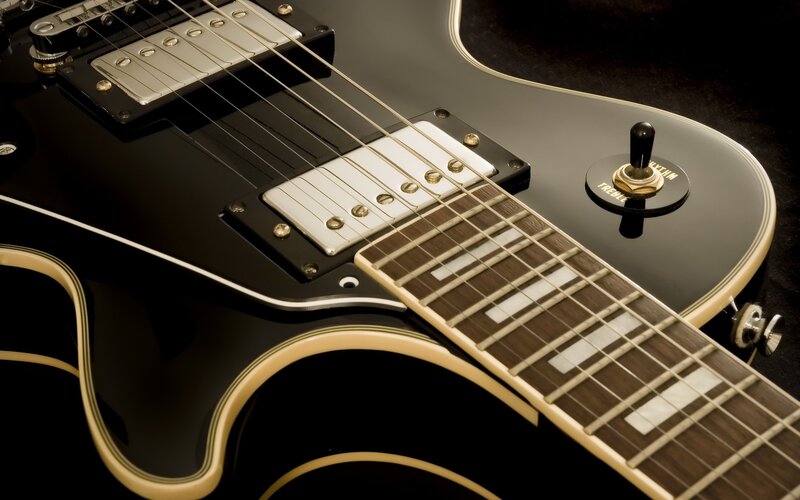 black electric guitar close-up