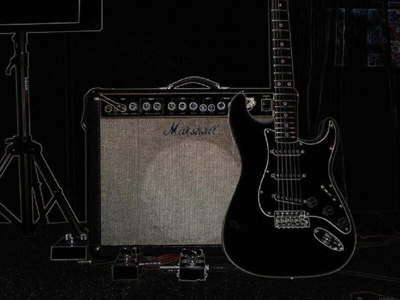 Black Electric Guitar — Dark, Night