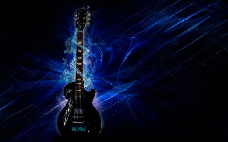 Black Electric Guitar — Dramatic, Digital Art, Blue Light