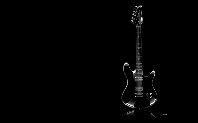 Black Electric Guitar — Dramatic, Digital Art, Reflection