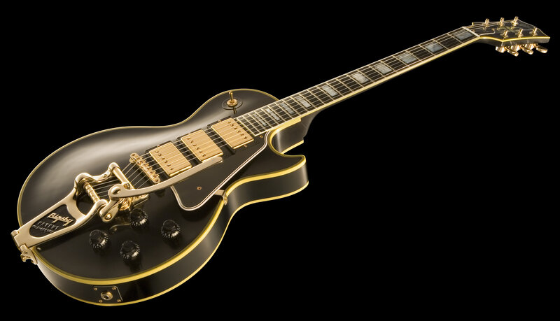 Black Electric Guitar — Dramatic, Photograph, Gold Hardware, Fretboard