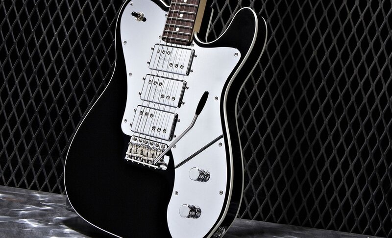 Black Electric Guitar — Dramatic, Photograph, Mesh Background
