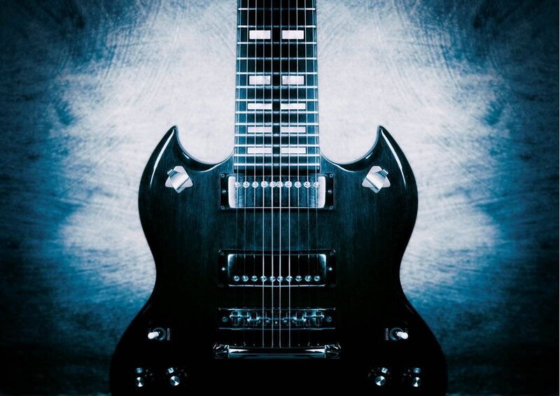 Black Electric Guitar — Dramatic, Photograph, Strings, Pickups, Frets
