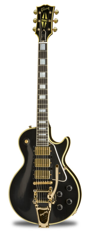 Black Electric Guitar — Neutral, Photograph, Gold Hardware