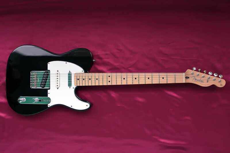 Black Electric Guitar — Neutral, Photograph, Guitar Neck, Fretboard, Maroon Fabric