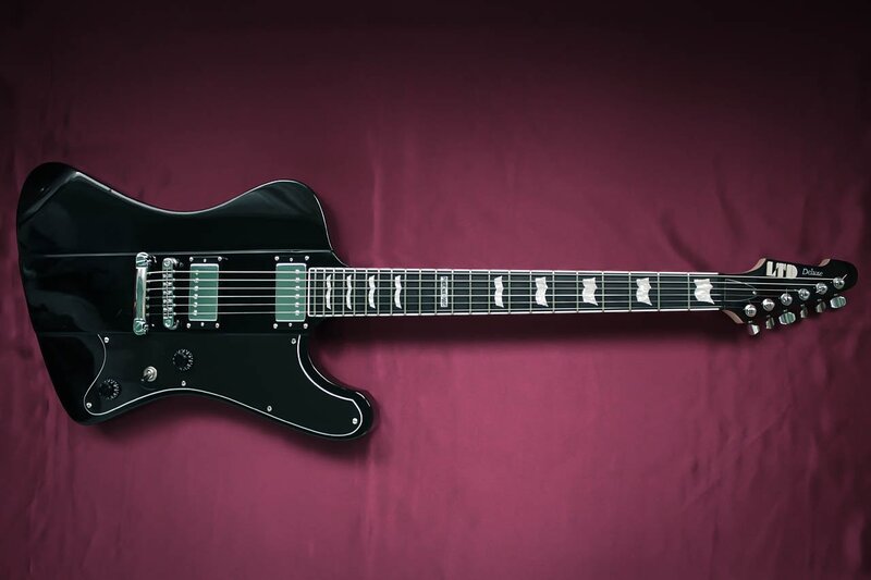 Black Electric Guitar — Neutral, Photograph, Guitar Neck, Strings
