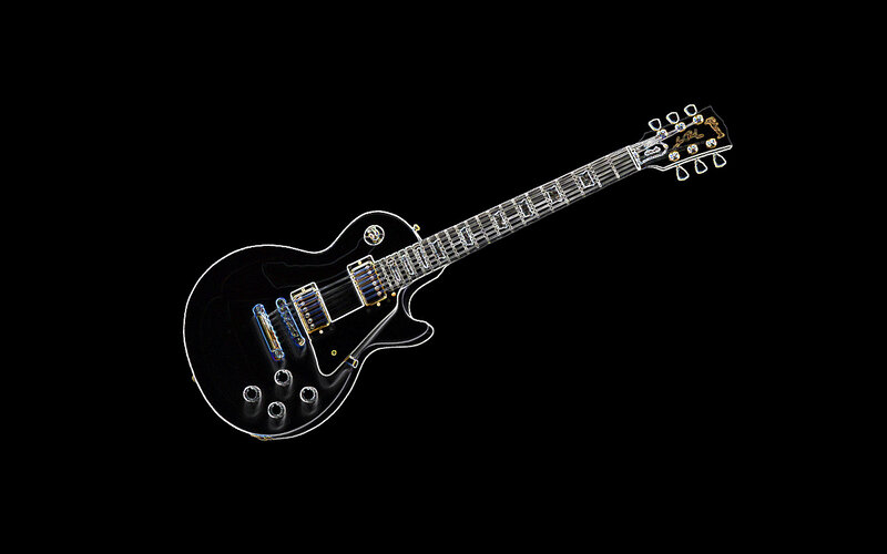 black electric guitar on black