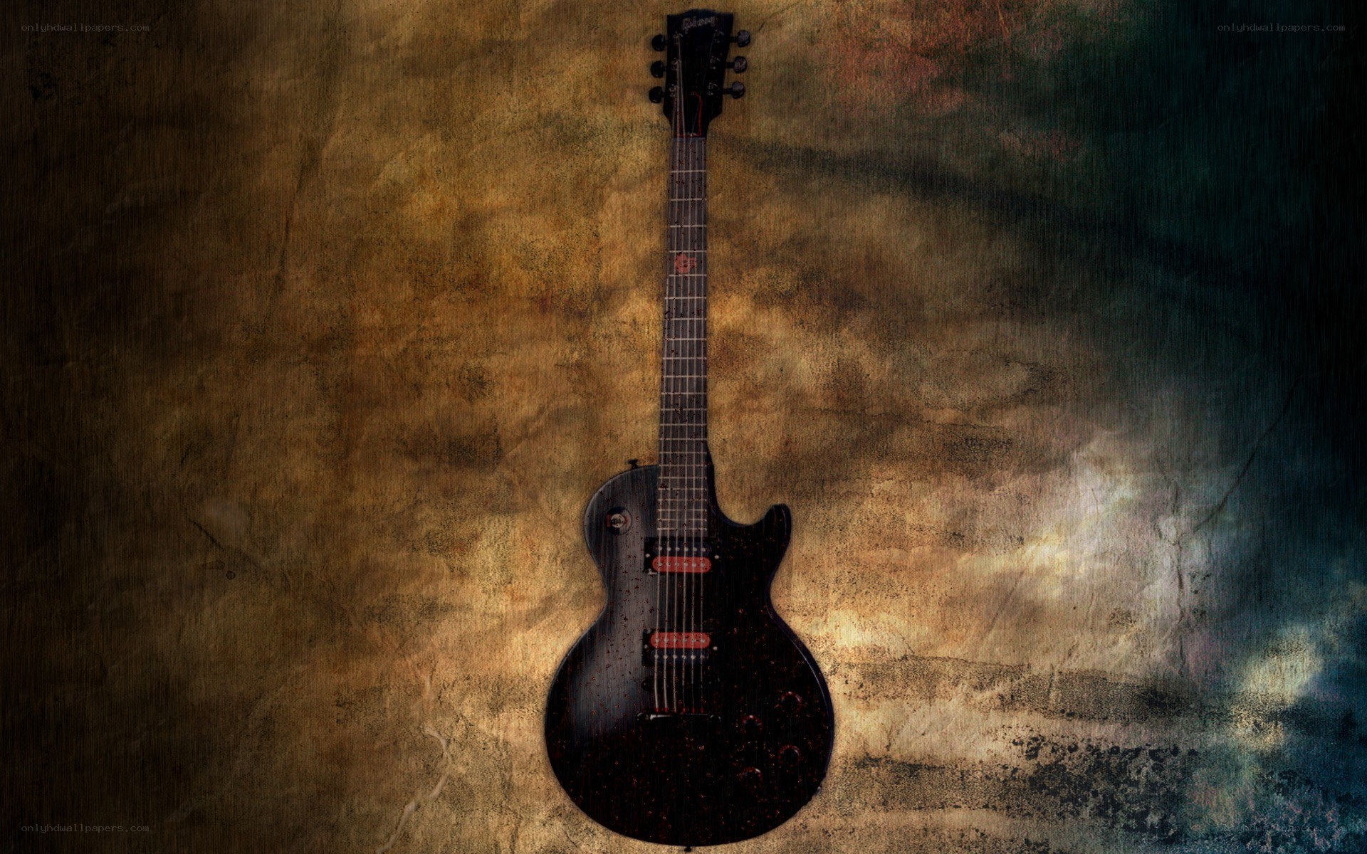 black electric guitar on textured background