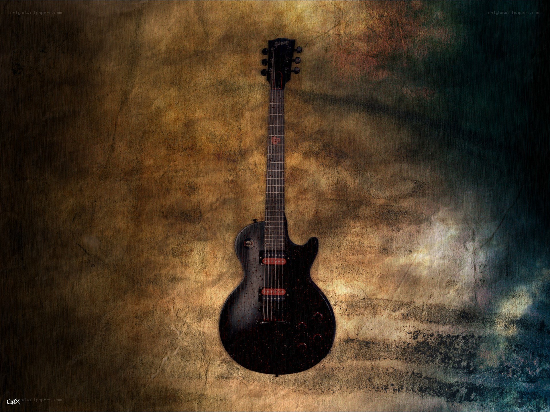black electric guitar on textured background
