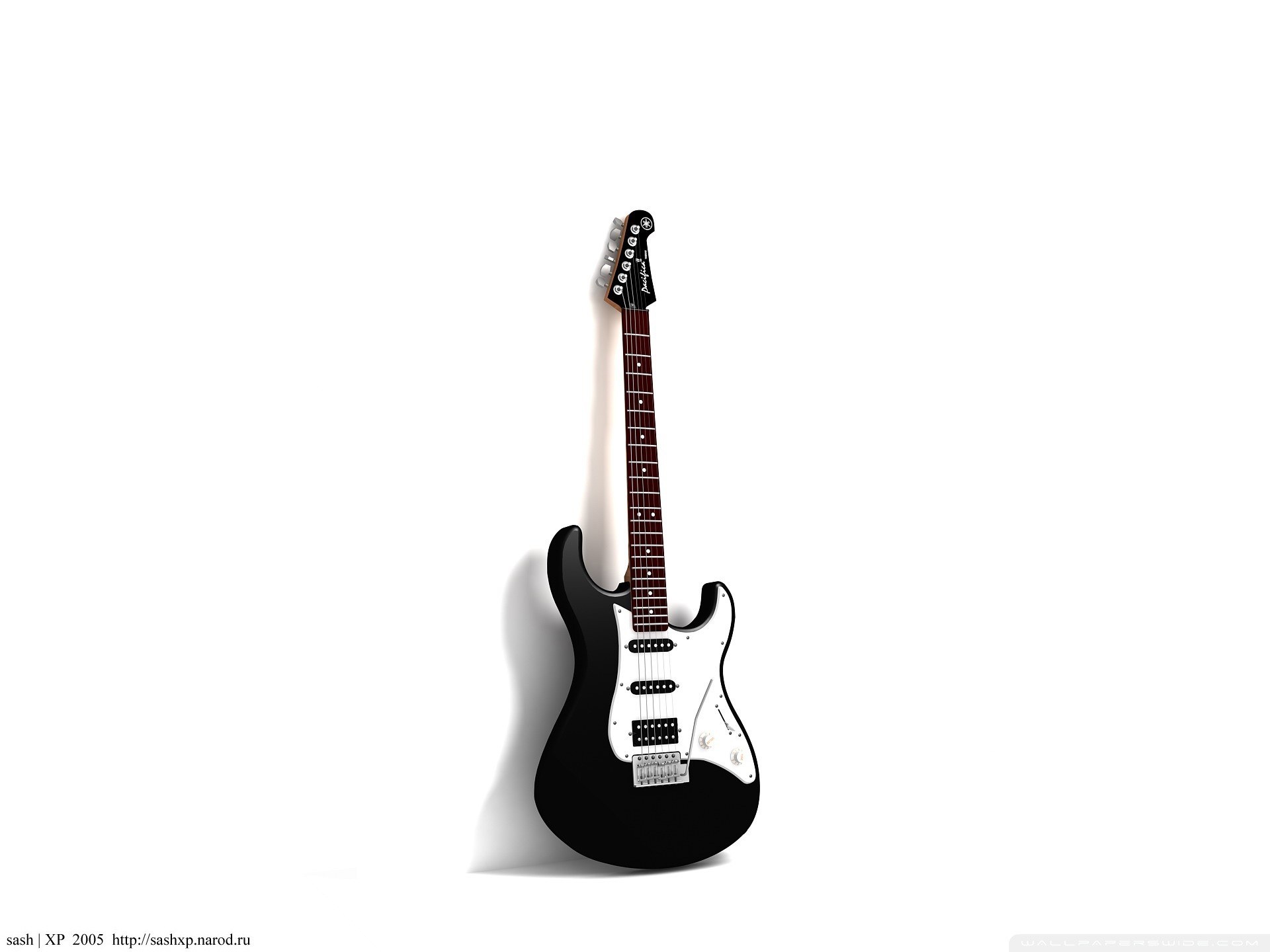 black electric guitar on white