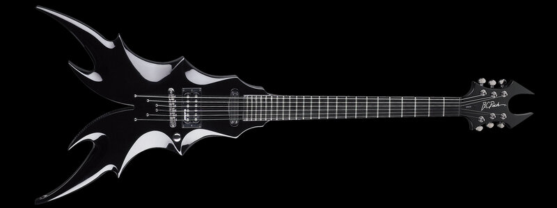 black electric guitar with flame design