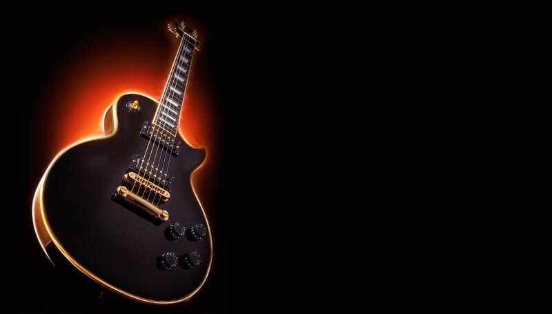 black electric guitar with glowing outline