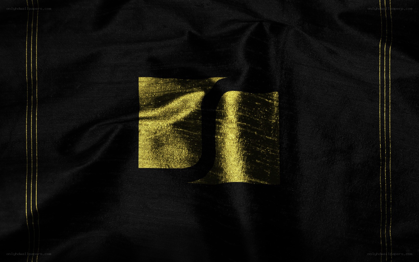 black fabric with gold logo