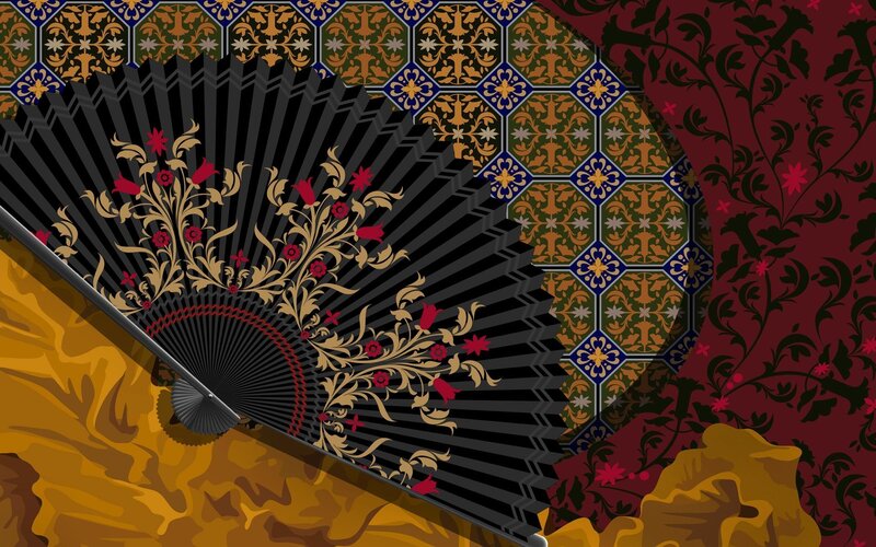 Black Fan with Floral Design