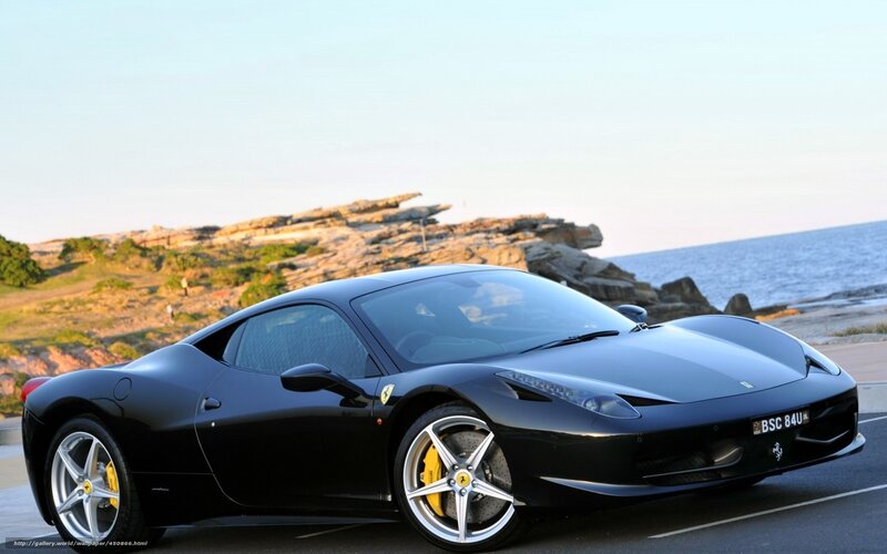 Black Ferrari 458 Italia by the coast