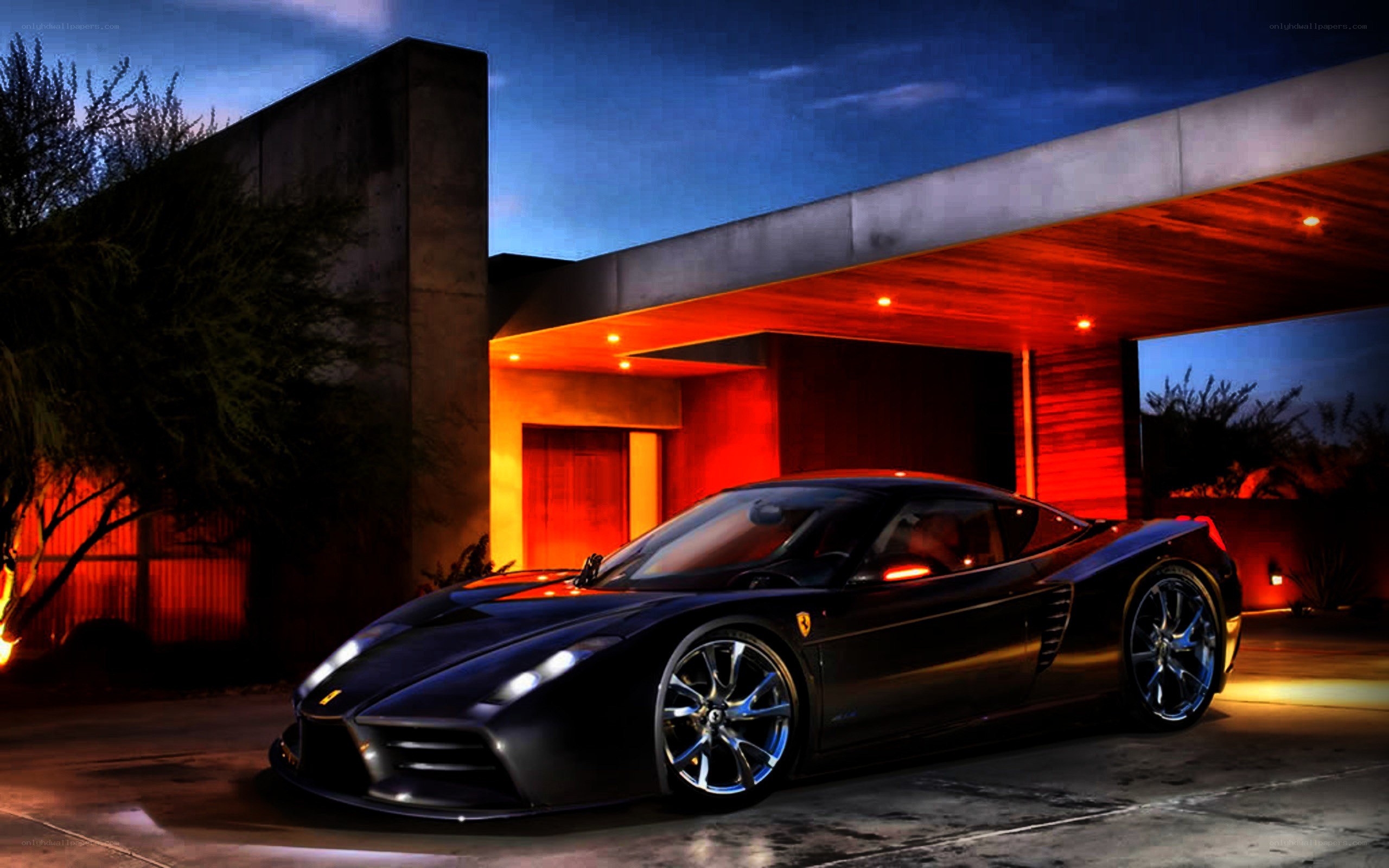 Black Ferrari at modern house