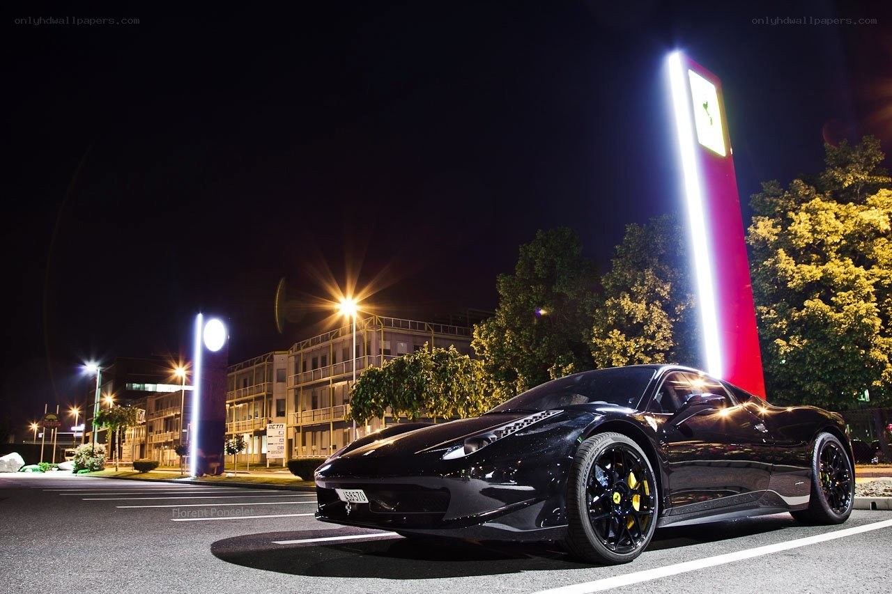 Black Ferrari at night