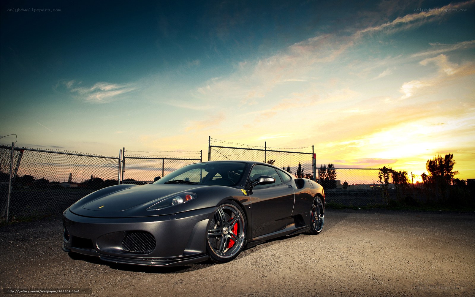 Black Ferrari at sunset
