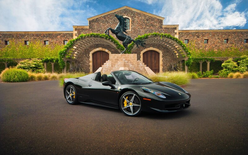 Black Ferrari at winery entrance