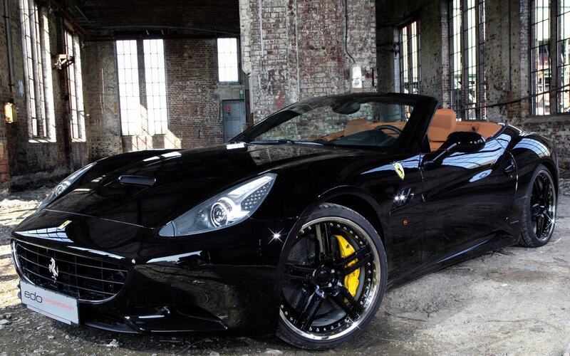Black Ferrari California in warehouse