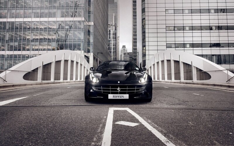 Black Ferrari Car — Dramatic, Photograph, Buildings