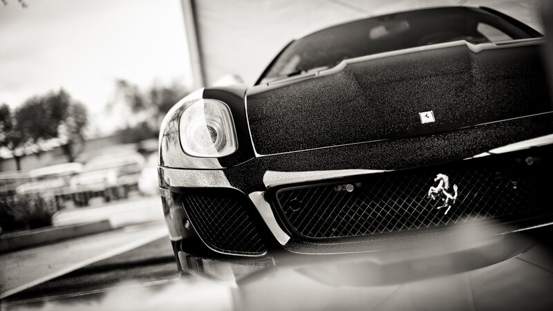 Black Ferrari Car — Dramatic, Photograph, Grille, Headlight