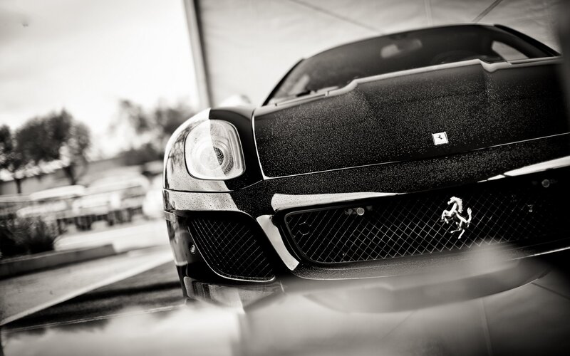 Black Ferrari Car — Dramatic, Photograph, Grille