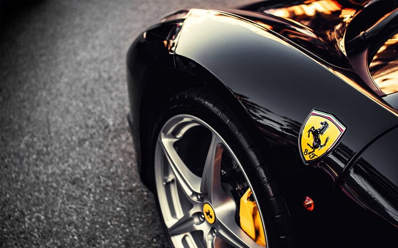 Black Ferrari Car — Dramatic, Photograph, Wheel