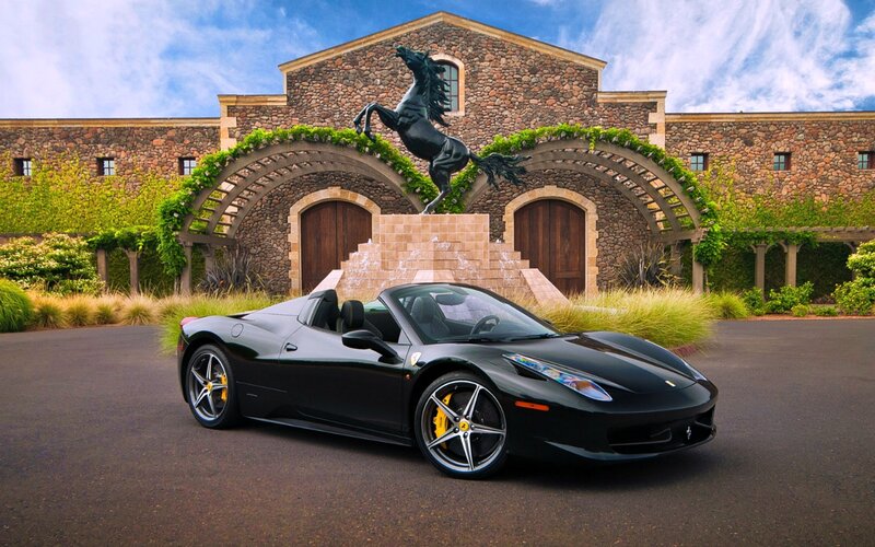 Black Ferrari Convertible — Dramatic, Afternoon, Photograph