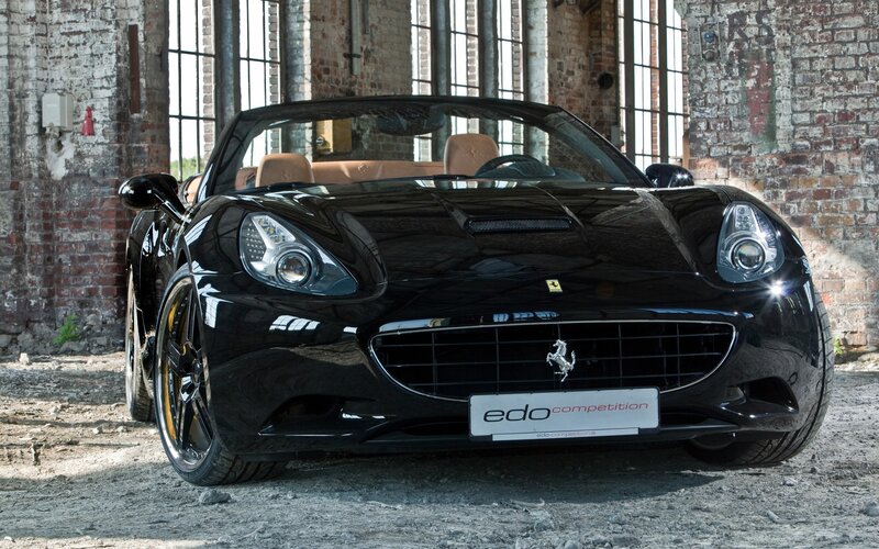 Black Ferrari Convertible — Dramatic, Photograph, Brick Wall, Car