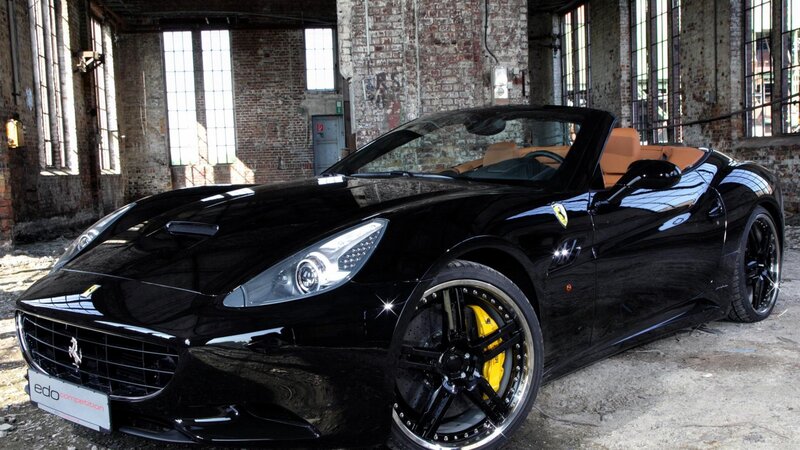 Black Ferrari Convertible — Dramatic, Photograph, Brick Walls