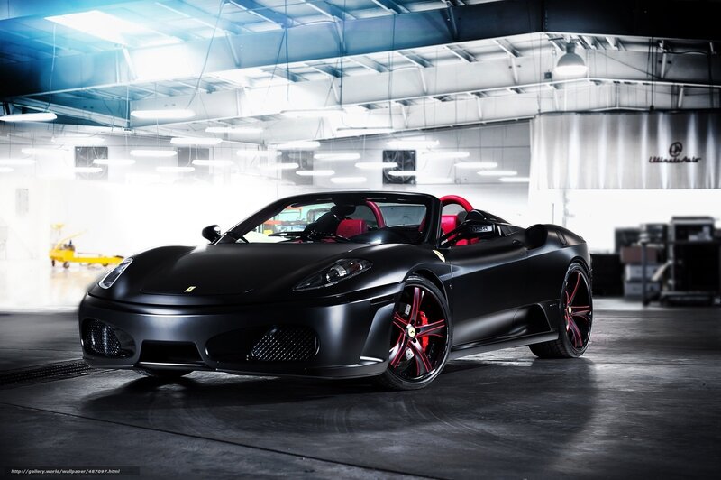 Black Ferrari Convertible — Dramatic, Photograph, Red Seats