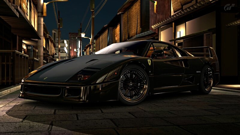 Black Ferrari F40 at night