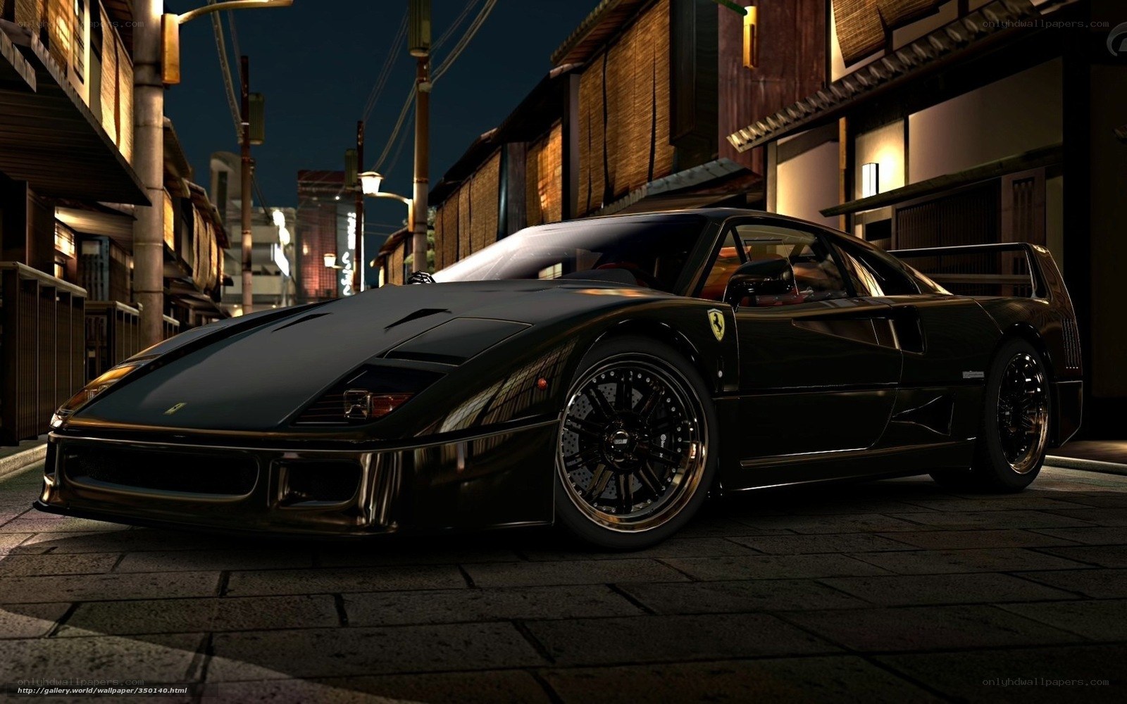 Black Ferrari F40 at night