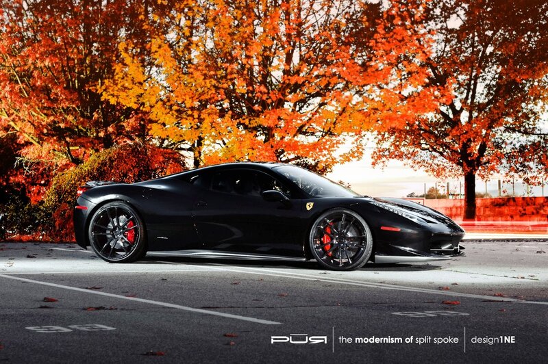 Black Ferrari in Autumn — Dramatic