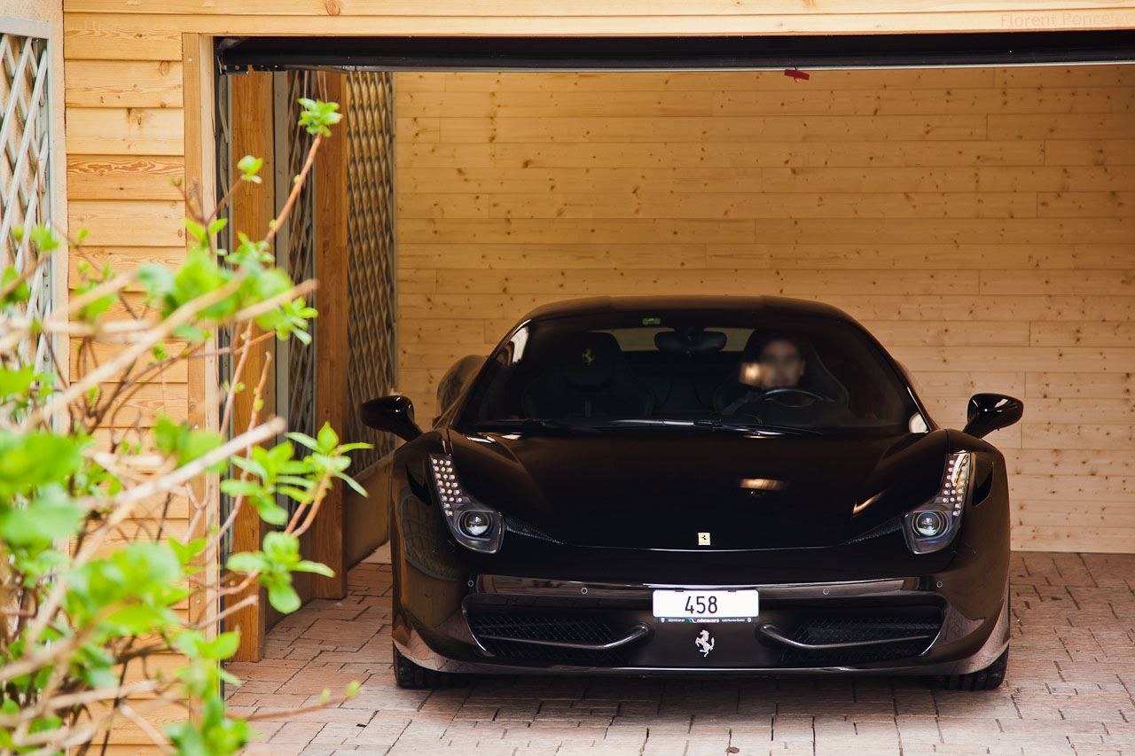 Black Ferrari in garage