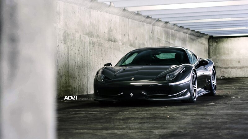Black Ferrari in Garage — Dramatic, Photograph, Car