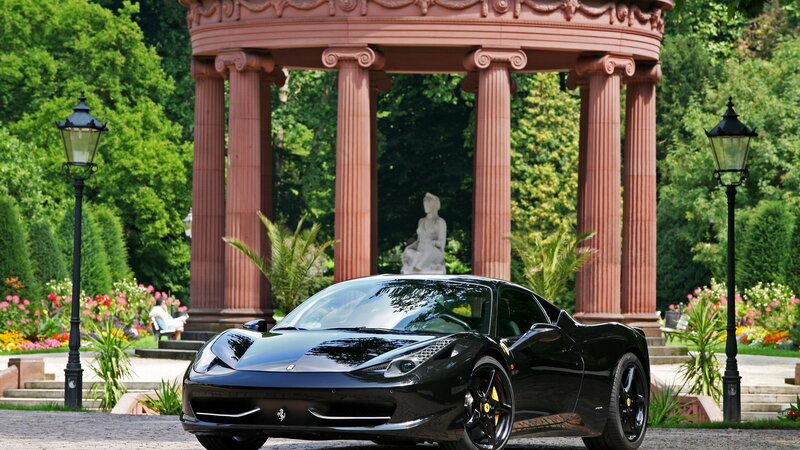 Black Ferrari in Garden — Serene
