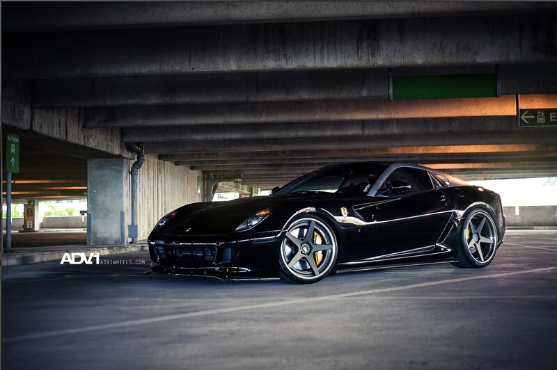 Black Ferrari in parking garage
