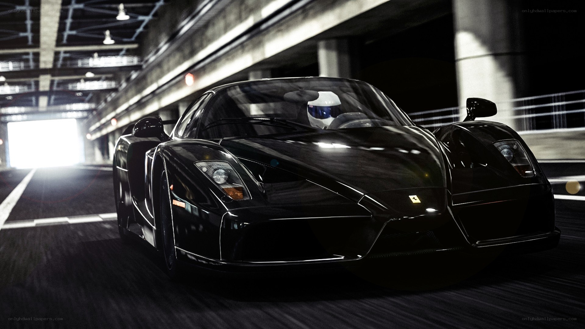 black ferrari in tunnel