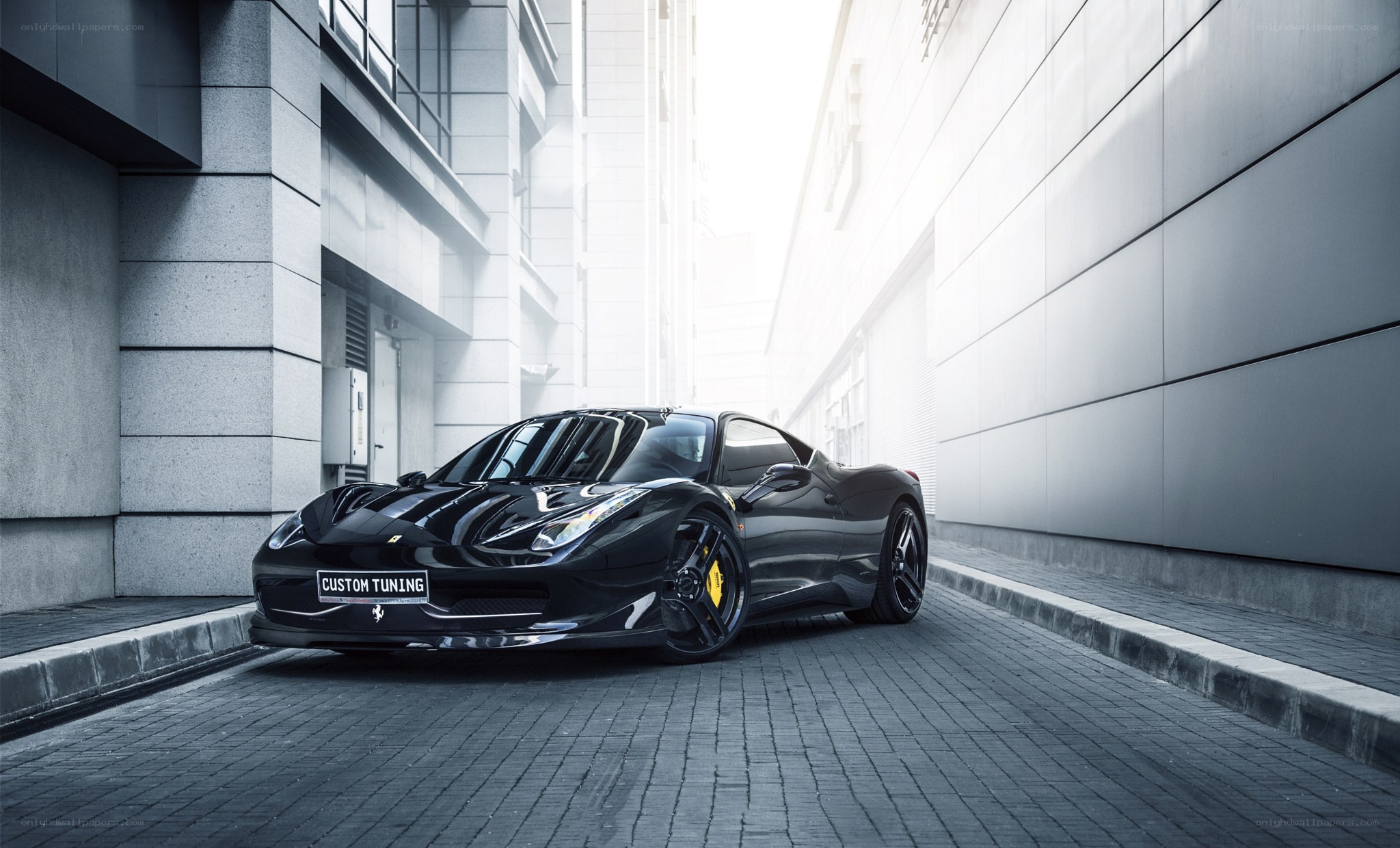 Black Ferrari in urban alley