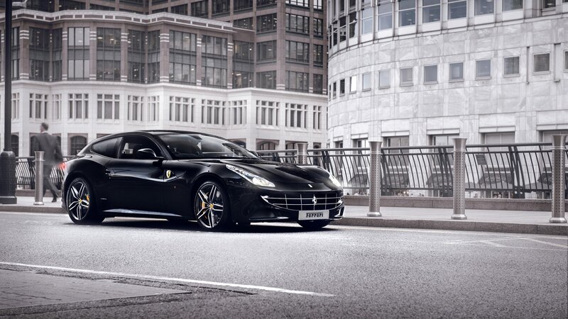 Black Ferrari on city street