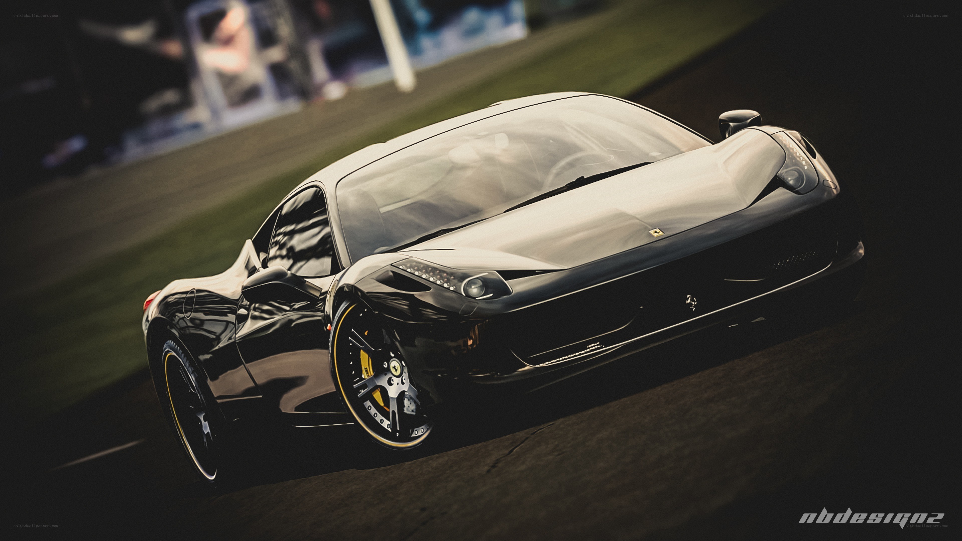 black ferrari on racetrack