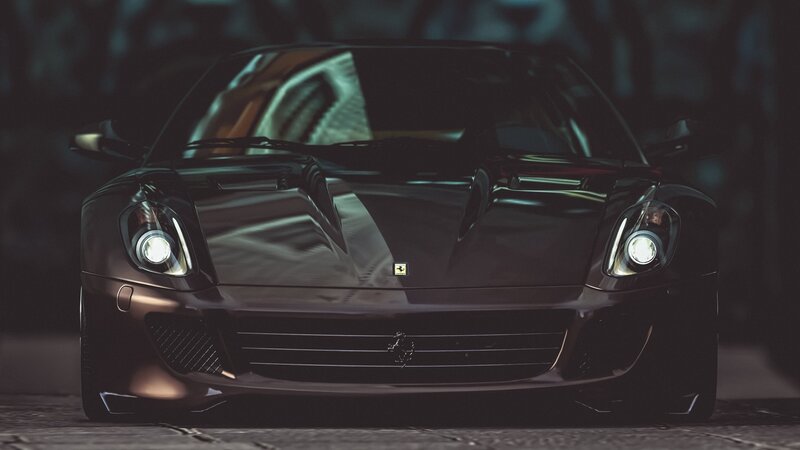 Black Ferrari Sports Car — Dark